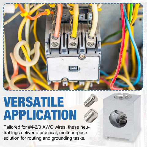 Four Piece Neutral Lug Kit With 4-2/0 Aluminum Ground Lugs for Wiring Connections, high conductivity and corrosion-resistant build.