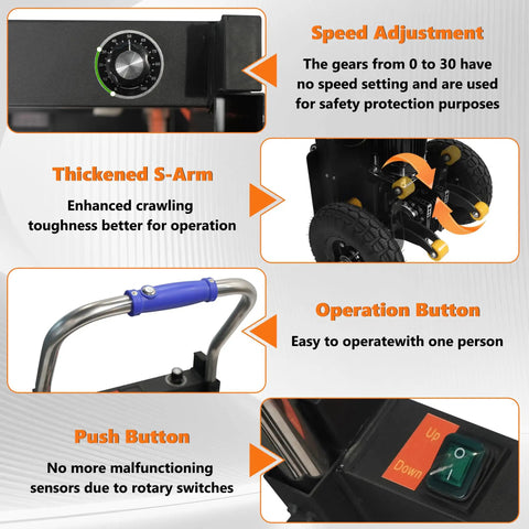 Heavy Duty Electric Stair Climbing Dolly 1500W Powered Hand Truck control panel with speed adjustment and operation buttons.