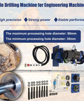 Front view of HQHAOTWU portable line boring machine with 1600mm bar and 110V servo motor for on-site 35–80mm holes