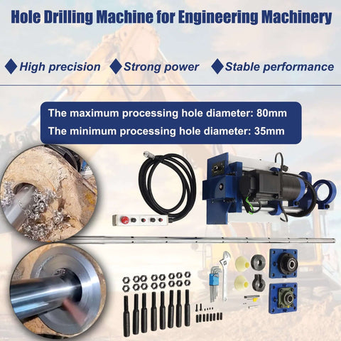 Front view of HQHAOTWU portable line boring machine with 1600mm bar and 110V servo motor for on-site 35–80mm holes