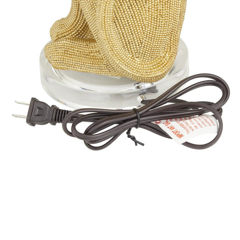 Base detail of Leopard Polystone Table Lamps Set of 2 in Gold Finish, showing bead texture and power cord.