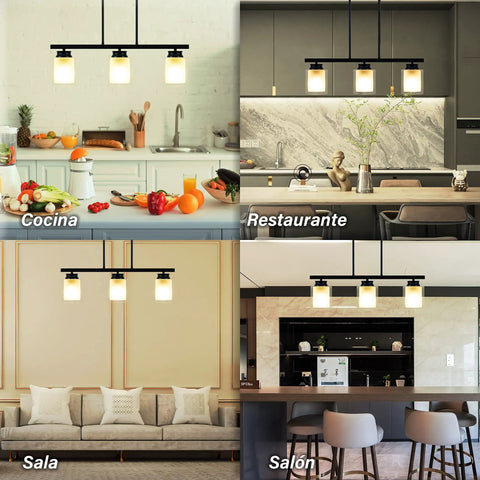 Industrial Kitchen Island Pendant Light With Three Lights Modern Double Glass Shades Rustic Farmhouse Hanging Fixture For Bar Restaurant Foyer And Dining Room E26 Base