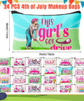 Golf Makeup Bag Set 24 Pieces Bulk Canvas Cosmetic Pouches Zip Bags 7 x 4 Inches, 'This Girl's Got Drive' style, green and pink