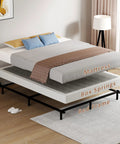 Full Size Box Spring And Mattress Foundation 5 Inch Low Profile Heavy Duty Metal Bed Base showing mattress, box springs, and bed frame.