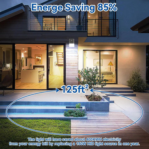 4 Pack Dusk To Dawn Outdoor LED Wall Pack Lights With Photocell Sensor illuminating driveway and porch area at night