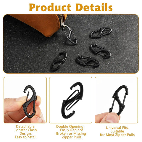 9Pcs Zipper Clip Theft Deterrents With Double Opening Lock Zipper Pulls Replacement Clips for Luggage, Backpack, Bag, Purse