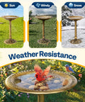 Weather Resistant Outdoor Polyresin Bird Bath with 28 Inch Pedestal and 20 Inch Bowl in Antique Copper Finish for all seasons