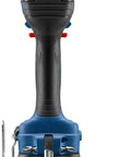 Rear view of 18V 1/4 Inch Hex Impact Driver Kit with 2Ah Battery showing grip, hook, and strap, lightweight cordless tool