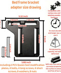 Heavy Duty 2 Pack Full To Queen Bed Conversion Kit With Sturdy Steel Headboard Brackets For Metal Frames size drawing and specifications.