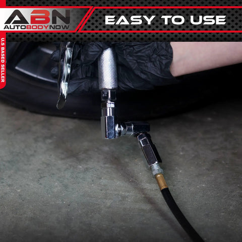 User operating Grease Gun Nozzle Kit with 10 and 18 inch flexible hoses for air powered grease gun coupler 7500 PSI control handle.