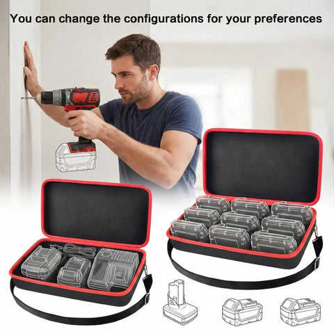 Open Beefy Extra Large Hard Case For Milwaukee M12 M18 And 18V 20V Tool Batteries And Charger with dividers and drill user