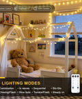 100 LED Globe String Lights Indoor Outdoor 33ft Warm White With Remote Connectable Fairy Lights decorating a bedroom