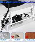 Under Desk Cable Management Tray Small Clamp-Mounted Wire Organizer Cord Holder No-Drill Metal Tray for home office white