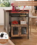 Rustic Brown Coffee Bar Cart on Wheels, 3 Tier Coffee Station Table With Pull Out Wire Basket Drawer, Cabinet With Two Doors
