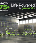 Showcase of 75+ 40V cordless garden tools including string trimmers and mowers for landscaping by Greenworks.