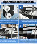 Hands Off Sailboat Rigging Tension Gauge For Wire Rope And Cable Fit In Three Thirty-Second Inch, One Eighth Inch, And Five Thirty-Second Inch Sizes, Eight Hundred Pound Rating, Accurate Tool To Prevent Over Tightening And Under Tightening. operation instructions showing gauge on sailboat wire rope