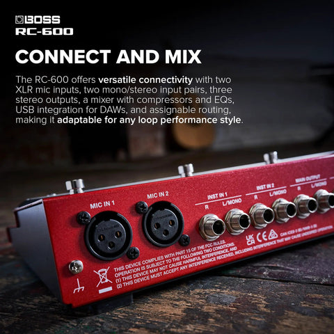 Back panel of Next Gen Floor-Based Loop Station with connectivity ports and controls for real-time loops and high-quality sound.