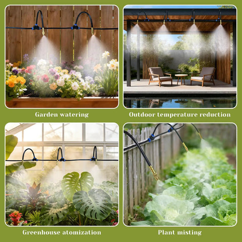100 Ft Drip Irrigation System For Garden With 16 Adjustable Brass Nozzles And Bendable Rods in use