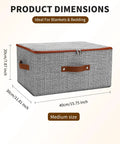 Top Shelf Washable Fabric Storage Bins With Zippered Lids And Sturdy Faux Handles Houndstooth Pattern dimensions showing medium size, ideal for blankets.