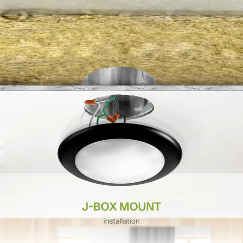 J-box mount installation of Six Pack 4 Inch LED Disk Lights, 10W, 5 CCT Tunable 2700K to 5000K, 685 Lumens, dimmable fixture