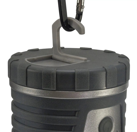 Top view of the Beast Mode Bright 1000 Lumen LED Lantern with Titanium Finish, highlighting built-in hanging hook and rugged design for outdoors.