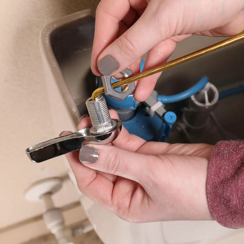 Installing Universal Metal Toilet Tank Lever Chrome Replacement Handle With 8 Inch Lift Arm in a toilet tank