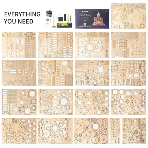 Everything needed: Epic Enchanted Castle Clockwork 3D Wooden Puzzle Kit 1000 Piece For Adults And Teens 14 Plus DIY Mechanical Puzzle Set