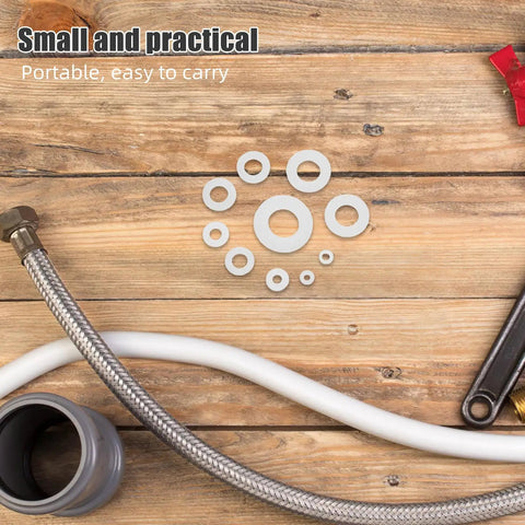 Nylon Flat Washers Assortment Kit 500 Pcs In Sizes M2 M2.5 M3 M4 M5 M6 M8 For All Your Furniture Mounting And Insulation Needs Easy To Install And Corrosion Resistant. White nylon flat washers assorted sizes on wood