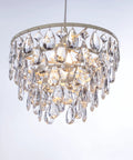 Plug In Crystal White Dome Chandelier with Five Tiers of Clear Acrylic Crystals, White Metal Frame, 10 by 11.5 Inch
