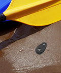 Durable Nylon Ball Bearing Pulley Wheel for Kayaks and Canoes with Black Horizontal Design on Wet Sand