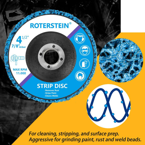 Close-up view of 10 Pack 4.5 Inch Strip Discs Stripping Wheel For Angle Grinder with Seven Eighths Inch Arbor and texture details.