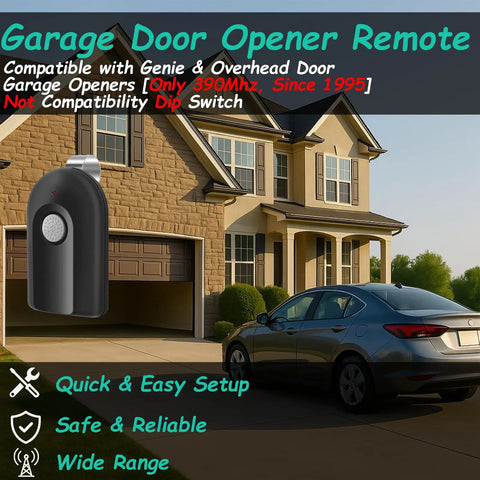 2 Pack Replacement Garage Door Opener Remote Compatible With Intellicode And Overhead Door ACSCTG, shown with car in driveway