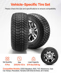 Four 205/50-10 Golf Cart Wheels And Tires Set With 10 Inch Aluminum Alloy Rims, Beefy 4 Ply Rubber, All Terrain