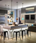 Modern kitchen with Crystal Ball 12.75 Inch 1 Light Mini Pendant featuring Blue Mosaic Glass in Brushed Nickel over island