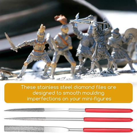 Miniatures Needle Files Set For Modeling, 9 Pcs in use smoothing metal figurines, durable for hobbyists and DIY model makers.