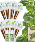 Genovese Basil Seed Pods Kit For Hydroponics Refill With Eight Grow Pods Seeds And Plant Food For All Indoor Gardens Compatible With AeroGarden iDOO And Other Hydroponic Systems, showing grow pods, plant food, and basil leaves.