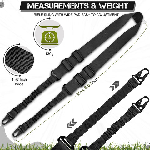 Adjustable Two Point Rifle Sling Dope Rugged Nylon Strap With Metal Hook For Hunting Shotgun And Camera Gear Outdoor Multipurpose Tactical Sling Forty Seven Point Two Inch Adjustable Length With Durable Metal Hooks For Easy Setup, shown with measurements and weight details.