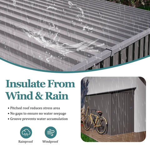 Rugged 4x9.2 Ft Outdoor Storage Shed Made From Galvanized Steel With Lockable Door And Window, waterproof design under rain