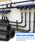 8 Pack Three Quarter Inch Foam Pipe Insulation Tubes With Self Adhesive Pre Slit Covers Polyethylene For Spigots Outdoor Pipes And Water Heaters Freeze Protection In Winter shown with installed pipes