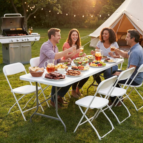 6 Foot Folding Picnic Table Built for On The Go Camping Picnics Parties and Kitchen Use Easy to Fold and Store With Carrying Handle