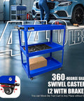 Three Tier Rolling Tool Cart With Beefy Steel 440 Lbs Capacity Thick 0.9mm Construction Rust Resistant Powder Coat Finish Easy Assembly Mobile Utility Cart For Mechanics Garage Workshop Warehouse, blue 3-tier 26.5x13.5x30 in