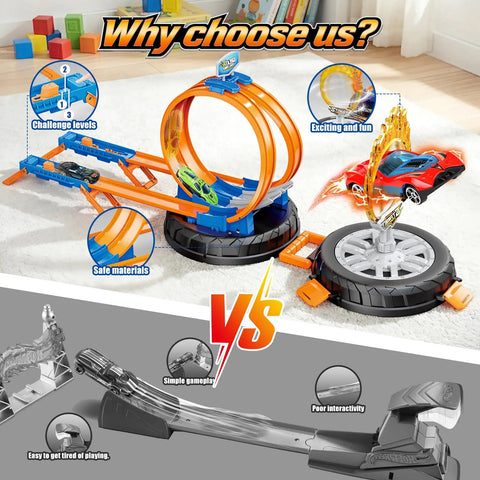 Rad Epic 360 Degree Loop Race Car Track Set With Fire Ring Stunt Includes Four One To Sixty Four Scale Cars A Kid Friendly Gift