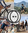 Carbon Disc Brake Wheelset 50mm Deep Tubeless Rim 28mm Wide With Ceramic NBK Bearings in various cycling settings