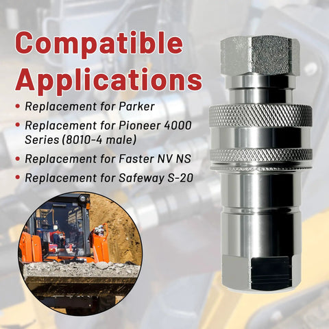 Half Inch ISO 5675 Agriculture Hydraulic Quick Connect Couplers With Poppet Valve, Half Inch NPT Thread, 3600 PSI, High Flow Up To 24 GPM, Heavy Duty Farm Grade Quick Disconnect, Fits Parker 8010 Four And Pioneer Four Thousand Series