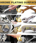 Comparison chart showing features of 10mm Flex Head Ratchet Wrench Built To Last Pro Grade against regular wrenches.