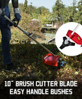 Gas Powered Weed Wacker 25.4cc 2 Cycle String Trimmer And Edger With 16 Inch Cutting Swath and 10 Inch Brush Cutter Blade on grass