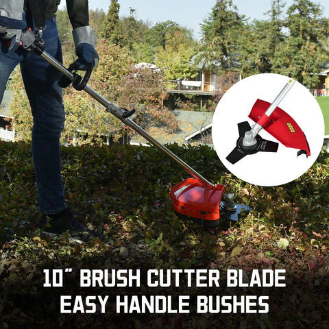 Gas Powered Weed Wacker 25.4cc 2 Cycle String Trimmer And Edger With 16 Inch Cutting Swath and 10 Inch Brush Cutter Blade on grass