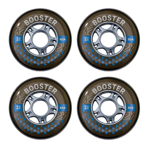 Boost Your Ride With 84Mm 82A Booster Wheels Four Wheel Pack In Smoke Color with durable urethane for skating and tricks.