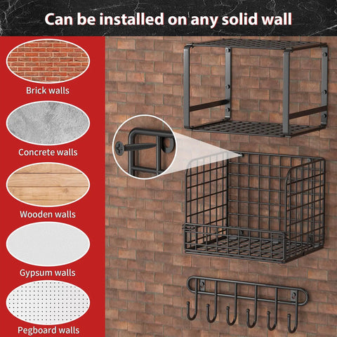 Heavy Duty Garage Shelving Set With Wire Baskets Wall Mounted Shelves for Shed Garden Laundry Room Kitchen Organization