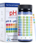 pH Test Strips 0 to 14, 100 Universal Litmus Paper for Quick pH Checks in Liquid Water Food Urine and Saliva displayed in packaging